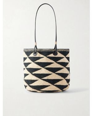 Sensi Studio Shiga Medium Leather-Trimmed Sisal Shoulder Bag - White
