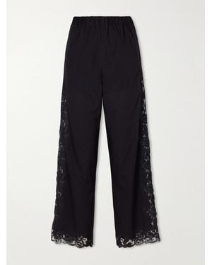 Loretta Caponi Yasmin Lace-Trimmed Cotton Straight-Leg Pants - Blue