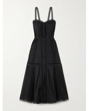 Charo Ruiz Dafelle Scalloped Guipure Lace-Trimmed Cotton-Blend Voile Midi Dress - Black