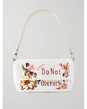 STAUD Sac Porté Épaule En Satin À Perles Et À Finitions En Cuir Timmy - Blanc