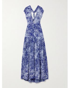Proenza Schouler Simone Pleated Printed Crepe Maxi Dress - Blue