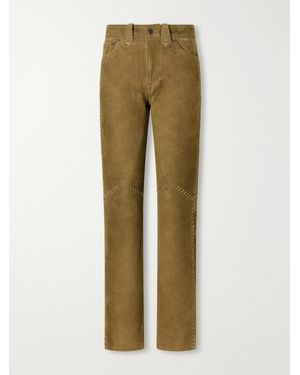 RRL Panelled Whipstitched Panelled Suede Slim-Fit Trousers - Natural