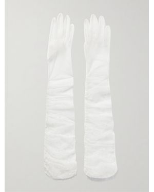 Clio Peppiatt Chantilly Embellished Ruched Tulle Gloves - White