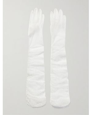 Clio Peppiatt Chantilly Embellished Ruched Tulle Gloves - White