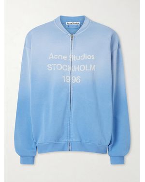 Acne Studios Fiah Garment-Dyed Printed Cotton-Blend Jersey Zip-Up Sweatshirt - Blue