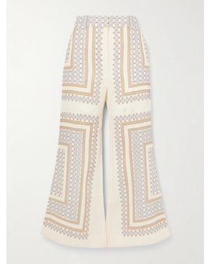 Zimmermann Cropped Flared Printed Linen Trousers - Natural