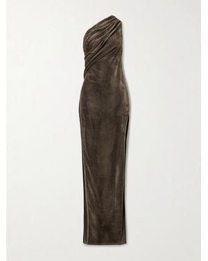 Rick Owens Athena Arrowhead One-Shoulder Draped Crushed-Velvet Gown - Natural