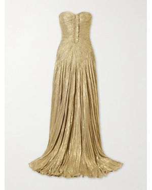 Marmar Halim Draped Pleated Metallic Silk-Georgette Gown