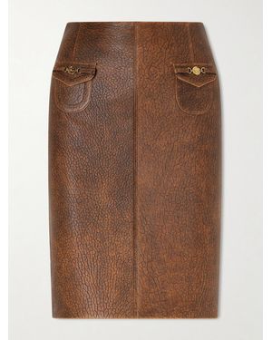 Chloé Horsebit-Embellished Textured-Leather Midi Skirt - Brown