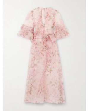 Rosamosario Blooming Allure Belted Floral-Print Silk-Chiffon Robe - Pink