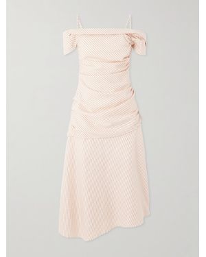 LIBEROWE Accordion Asymmetric Checked Wool And Cotton-Blend Dress - Natural