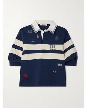 Sea Claira Embroidered Striped Cotton-Jersey Polo Shirt - Blue