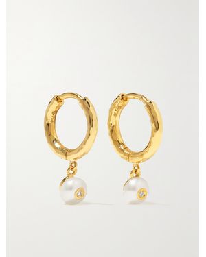 Octavia Elizabeth Net Sustain Micro Gabby 18-Karat Recycled, Pearl And Diamond Hoop Earrings - Metallic