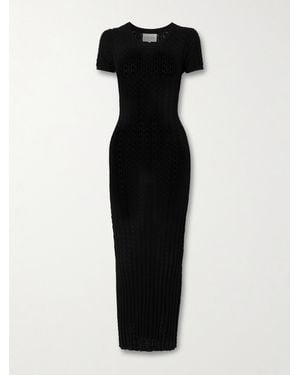 Loulou de Saison Aruba Pointelle-Knit Midi Dress - Black