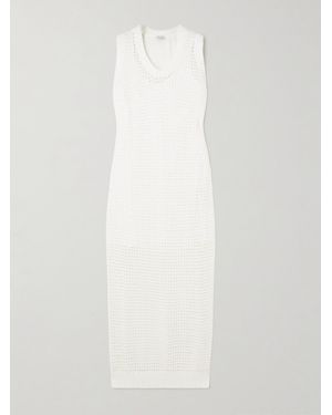 Brunello Cucinelli Sequin-Embellished Open-Knit Cotton-Blend Midi Dress - White