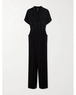 Norma Kamali Geralyn Embroidered Velvet Jumpsuit - Black