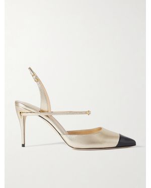 Jennifer Chamandi Vittorio 85 Metallic And Patent-leather Slingback Pumps - Natural
