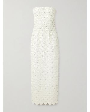Clio Peppiatt Strapless Scalloped Embellished Taffeta Gown - White