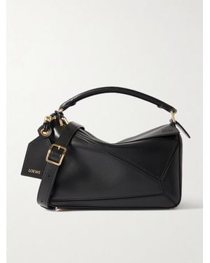 Loewe Featherlight Puzzle Small Textured-Leather Top-Handle Bag - Black