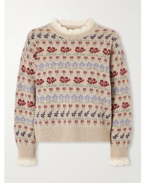 Sea Preston Crochet-Trimmed Floral-Intarsia Wool-Blend Jumper - Natural