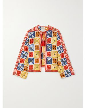 Escvdo Cardigan Patchwork En Coton Crocheté Santeria - Rouge
