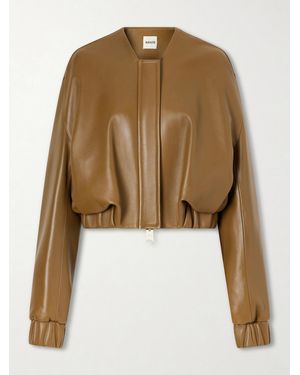 KHAITE Cordan Cropped Leather Bomber Jacket - Natural