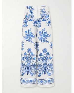 Emporio Sirenuse Floral Printed Cotton Wide-Leg Trousers - Blue