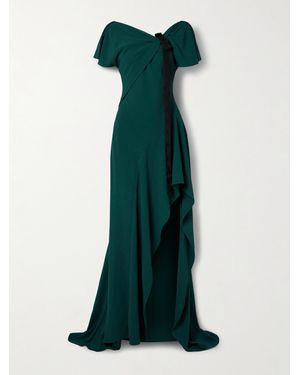 Jason Wu Asymmetric Grosgrain-Trimmed Draped Cady Gown - Green