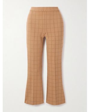 High Sport Kick Checked Stretch-Knit Flared Trousers - Natural