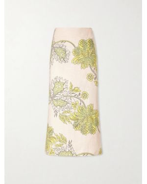 La DoubleJ Floral-Print Textured Cotton-Blend Midi Skirt - Metallic