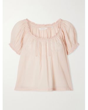 Doen Frederica Pintucked Lace-Trimmed Organic Cotton-Voile Blouse - Pink