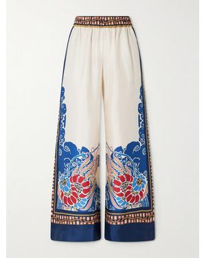 La DoubleJ Printed Silk-Twill Wide-Leg Pants - Blue