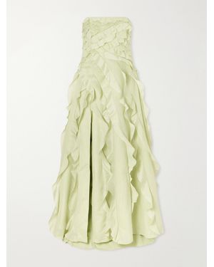 Aje. Allairie Strapless Ruffled Shirred Faille Gown - White