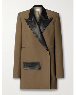 KHAITE Jacobson Two-Tone Leather-Trimmed Crepe Blazer - Green