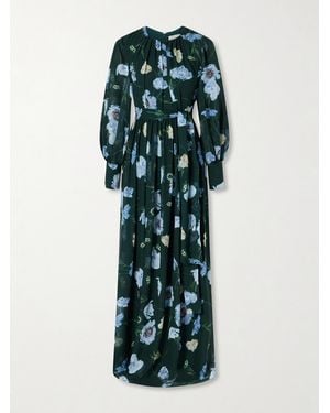 Erdem Floral-Printed Silk-Voile Gown - Green