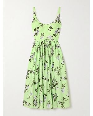 Emilia Wickstead Eglantine Belted Gathered Floral-Print Cotton-Poplin Midi Dress - Green