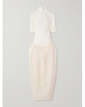 Magda Butrym Asymmetric Pleated Jersey-Trimmed Cotton-Poplin Dress - White