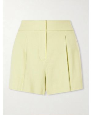 Veronica Beard Haina Pleated Linen-Blend Twill Shorts - Yellow