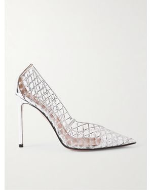 Aquazzura Lumiere 105 Pumps Aus Pvc Mit Cut-Outs, Kristallen Und Besätzen Aus Metallic-Leder - Weiß