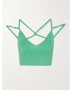 Jacquemus Cropped Cold-Shoulder Linen Top - Green