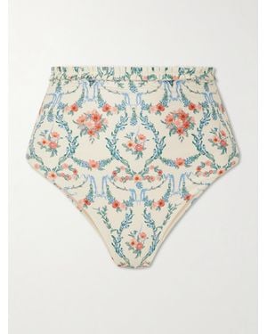 Agua Bendita Nopal Mosqueta Ruffled Floral-Print Recycled Bikini Briefs - White