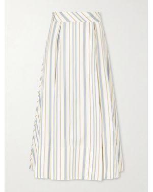 Thierry Colson Wynona Pleated Striped Cotton-Gabardine Midi Skirt - White