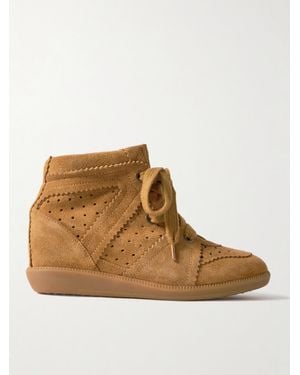 Isabel Marant Bobby Perforated Suede Wedge Sneakers - Brown