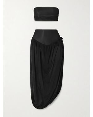 Maygel Coronel Noregia Ruched Draped Appliquéd Stretch-Jersey Strapless Top And Midi Skirt Set - Black