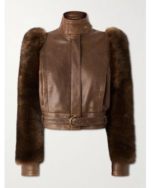 Chloé Cropped Shearling-Trimmed Leather Jacket - Brown