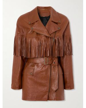 Chloé Belted Fringed Leather Jacket - Brown