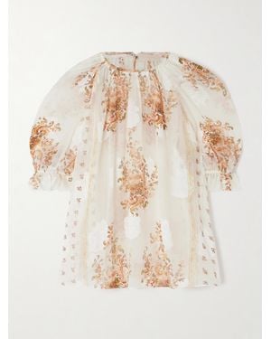 Ulla Johnson Pippa Bluse Aus Krepon Aus Einer Seidenmischung Mit Geblümtem Jacquard-Muster - Natur