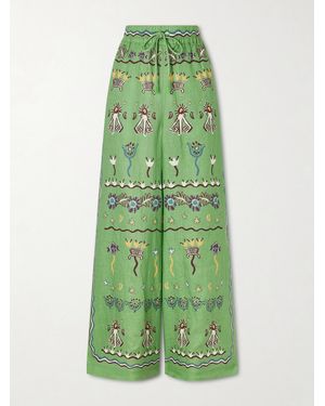 ALÉMAIS Sun Dancer Printed Linen Wide-Leg Trousers - Green