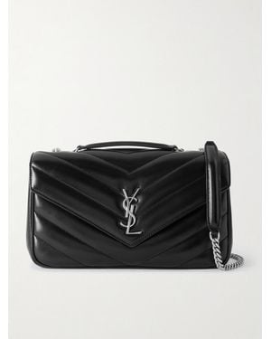 Saint Laurent Loulou Mittelgroße Schultertasche Aus Gestepptem Leder - Schwarz