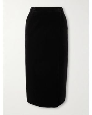 Saint Laurent Wrap-Effect Cotton-Velvet Midi Skirt - Black